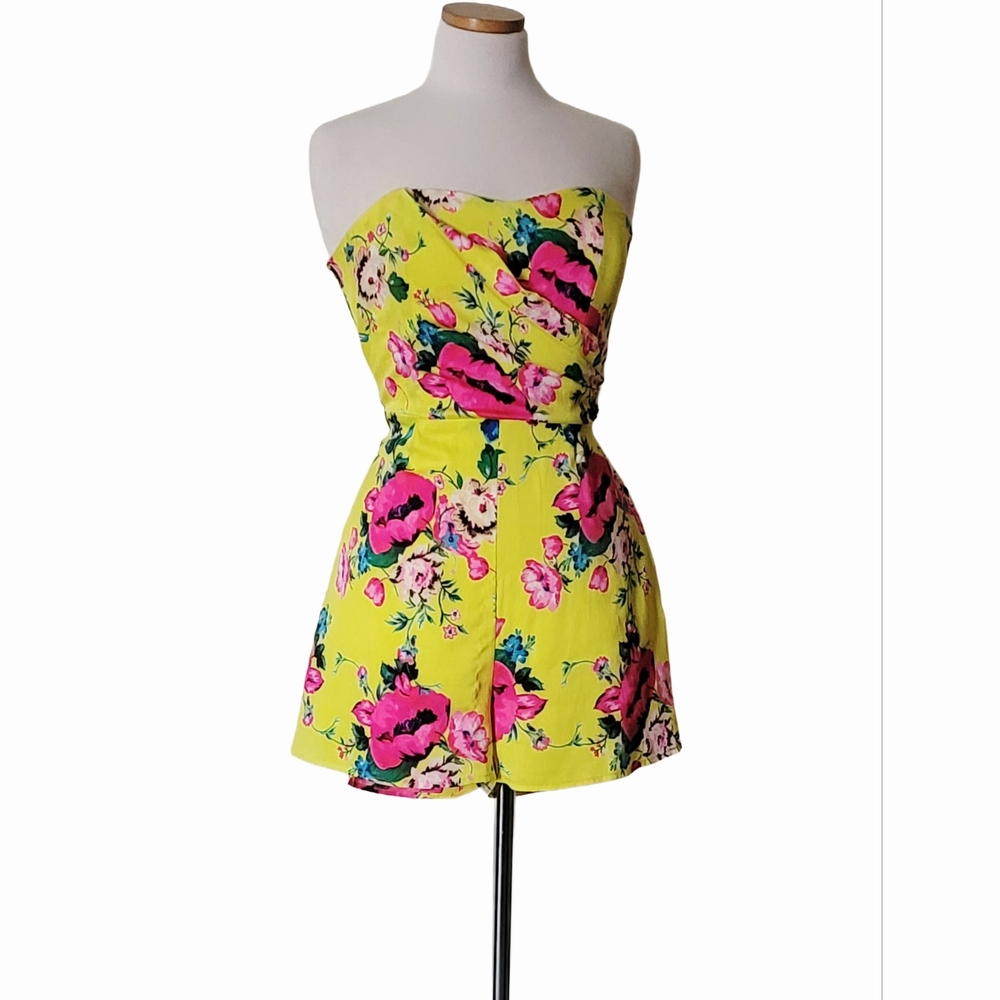 Express Floral Chiffon Sweetheart Colorful Tie Mini Romper Jumpsuit